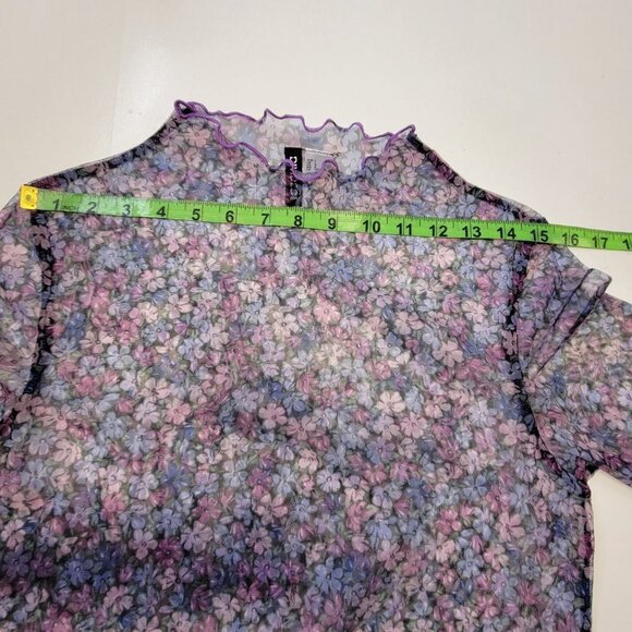 Sheer Purple High Neck Long Sleeve Floral Print Blouse Top Size L - Picture 8 of 13